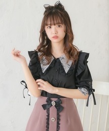 BIGレース衿袖リボンブラウス