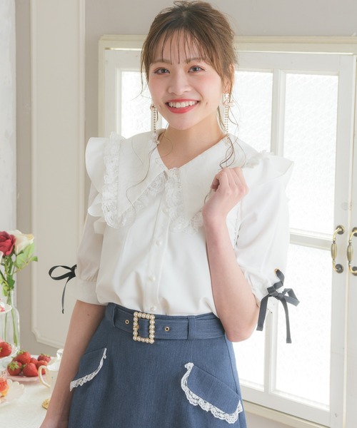 セール】BIGレース衿袖リボンブラウス（シャツ/ブラウス）｜ROJITA