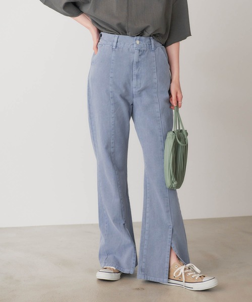 forksy.(フォルクシー)の「【forksy.】デニムピグメント加工スリットフレアパンツ(デニムパンツ・レディース・チャコールグレー/パープル/ブラウン/ブルー/ライトベージュ・FREE)」の17枚目の写真