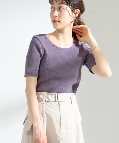 Ray BEAMS（レイビームス）の「Ray BEAMS / リブ ラウンドネック Tシャツ（Tシャツ/カットソー・レディース・パープル/ブラウン/ホワイト系その他/ミント・ONE SIZE）」の4枚目の写真