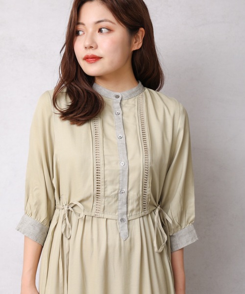 ap retro（アプレトロ）の「異素材使いベストレイヤードロングシャツワンピース（ワンピース・レディース・オフホワイト/ホワイト系その他/ブラック/グリーン系その他・FREE）」の18枚目の写真