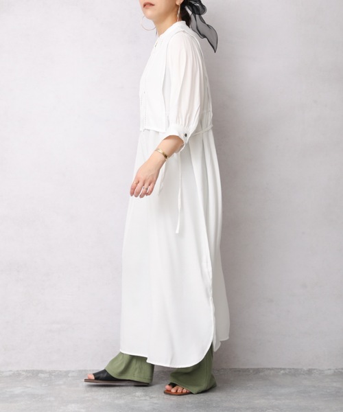 ap retro（アプレトロ）の「異素材使いベストレイヤードロングシャツワンピース（ワンピース・レディース・オフホワイト/ホワイト系その他/ブラック/グリーン系その他・FREE）」の15枚目の写真