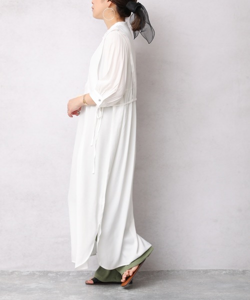 ap retro（アプレトロ）の「異素材使いベストレイヤードロングシャツワンピース（ワンピース・レディース・オフホワイト/ホワイト系その他/ブラック/グリーン系その他・FREE）」の16枚目の写真
