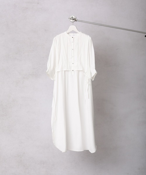 ap retro（アプレトロ）の「異素材使いベストレイヤードロングシャツワンピース（ワンピース・レディース・オフホワイト/ホワイト系その他/ブラック/グリーン系その他・FREE）」の20枚目の写真