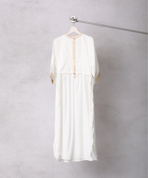 ap retro（アプレトロ）の「異素材使いベストレイヤードロングシャツワンピース（ワンピース・レディース・オフホワイト/ホワイト系その他/ブラック/グリーン系その他・FREE）」の22枚目の写真