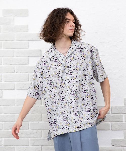 NIDO（ニド）の「【WEARISTA　風早ゆうた×NIDO】総柄シャツ（シャツ/ブラウス・メンズ・ライトグレー/ベージュ/ネイビー/オレンジ/マルチ・MEDIUM/LARGE）」の5枚目の写真