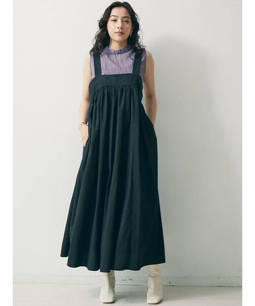 LAGUNAMOON(ラグナムーン)の「ギャザーフレアーキャミワンピース(ワンピース・レディース・アイボリー/ブラック・FREE)」の4枚目の写真