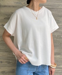 Vネック無地コットンワッフル半袖tシャツ