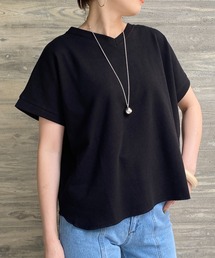 Vネック無地コットンワッフル半袖tシャツ