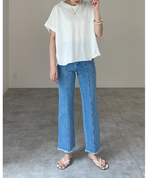 She's Closet(シーズクローゼット)の「Vネック無地コットンワッフル半袖tシャツ(Tシャツ/カットソー・レディース・チャコールグレー/ブラック/オフホワイト/モカ/グレイッシュベージュ・FREE)」の20枚目の写真