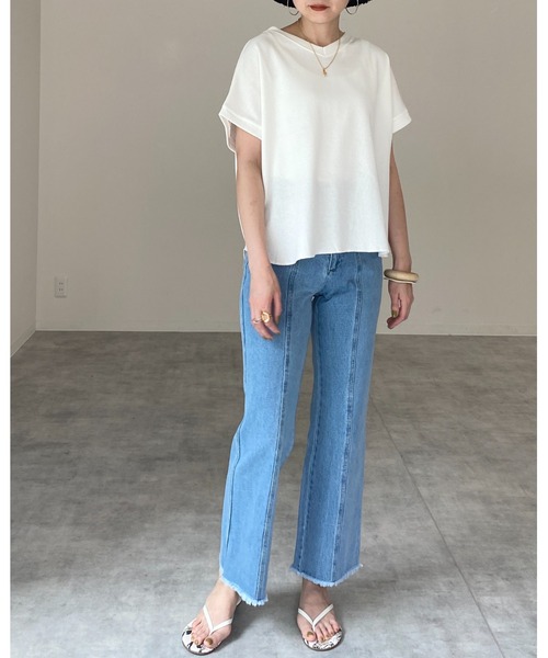She's Closet(シーズクローゼット)の「Vネック無地コットンワッフル半袖tシャツ(Tシャツ/カットソー・レディース・チャコールグレー/ブラック/オフホワイト/モカ/グレイッシュベージュ・FREE)」の21枚目の写真