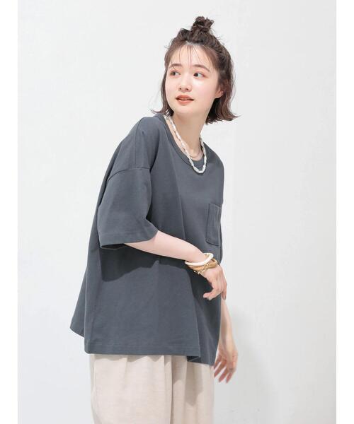 AMERICAN HOLIC(アメリカンホリック)の「ポケット付きゆるカットプルオーバー(Tシャツ/カットソー・レディース・オフホワイト/チャコールグレー/モカ・L/M)」の5枚目の写真