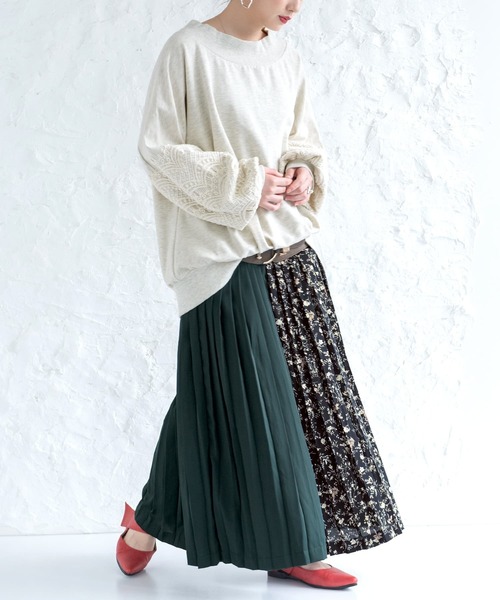 osharewalker（オシャレウォーカー）の「【廃盤】『柄切替プリーツワイドパンツ』（その他パンツ・レディース・ピンク/グリーン・FREE）」の3枚目の写真