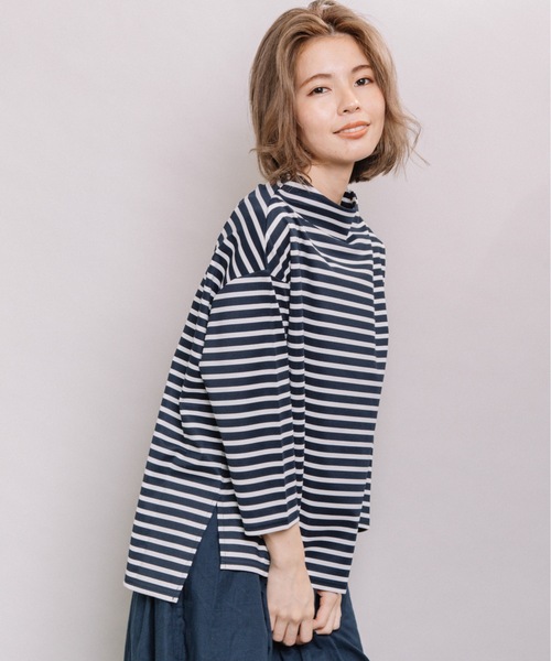 refinedworks(リファインドワークス)の「ボーダーポンチボトルネックPO(Tシャツ/カットソー・レディース・ネイビー/オフホワイト/カーキ・FREE)」の3枚目の写真