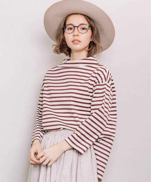 refinedworks(リファインドワークス)の「ボーダーポンチボトルネックPO(Tシャツ/カットソー・レディース・ネイビー/オフホワイト/カーキ・FREE)」の1枚目の写真