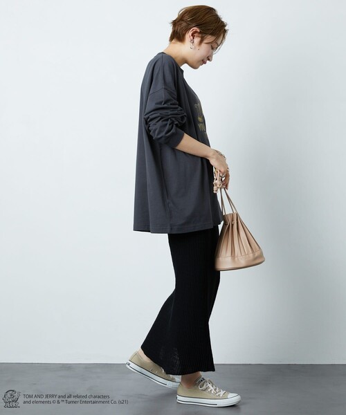 FREAK'S STORE（フリークスストア）の「▽【WEB限定】TOMandJERRY/トムとジェリー　ロングスリーブTシャツ（Tシャツ/カットソー・レディース・ホワイト/ブラック/グレー/オフホワイト/ナチュラル/チャコール・ﾌﾘ-）」の7枚目の写真