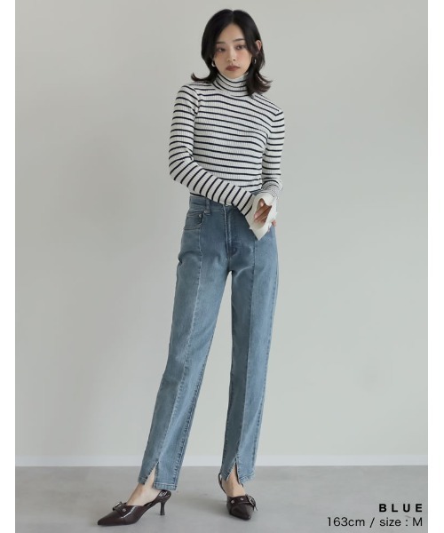 Re:EDIT（リエディ）の「[累計販売枚数2.8万枚突破！][低身長/高身長サイズ有][サステナブル]センタースリットリサイクルデニムパンツ（デニムパンツ・レディース・ブルー/ネイビー/ブラック/グレー・AS/AM/MEDIUM/TALL/LARGE/SMALL）」の15枚目の写真