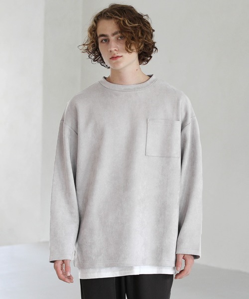 ETELIO（エテリオ）の「フェイクスウェード プルオーバー×長袖レイヤード カットソー（アンサンブル・メンズ・グレー/チャコール/ワイン/ベージュ・L/M/S）」の2枚目の写真