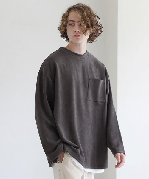 ETELIO（エテリオ）の「フェイクスウェード プルオーバー×長袖レイヤード カットソー（アンサンブル・メンズ・グレー/チャコール/ワイン/ベージュ・L/M/S）」の3枚目の写真