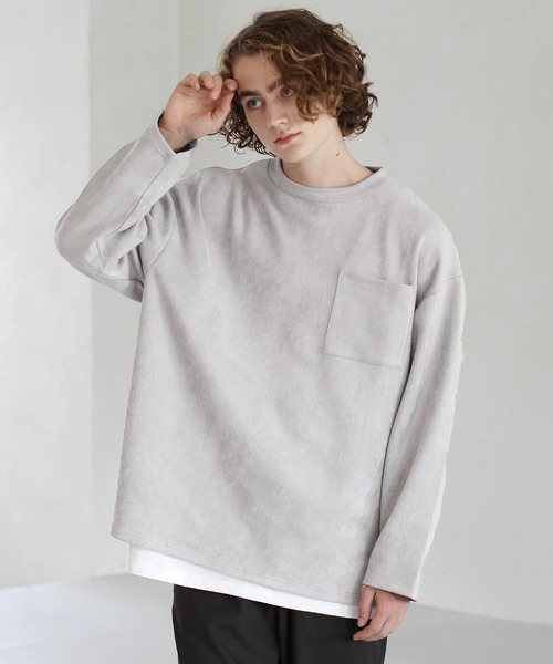 ETELIO（エテリオ）の「フェイクスウェード プルオーバー×長袖レイヤード カットソー（アンサンブル・メンズ・グレー/チャコール/ワイン/ベージュ・L/M/S）」の5枚目の写真