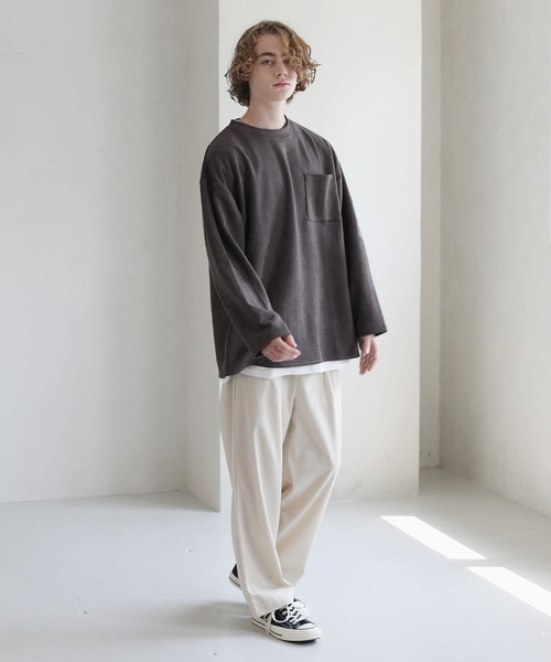 ETELIO（エテリオ）の「フェイクスウェード プルオーバー×長袖レイヤード カットソー（アンサンブル・メンズ・グレー/チャコール/ワイン/ベージュ・L/M/S）」の9枚目の写真