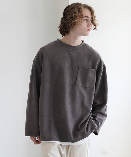 ETELIO（エテリオ）の「フェイクスウェード プルオーバー×長袖レイヤード カットソー（アンサンブル・メンズ・グレー/チャコール/ワイン/ベージュ・L/M/S）」の8枚目の写真