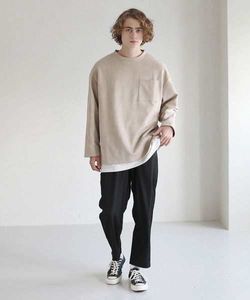ETELIO（エテリオ）の「フェイクスウェード プルオーバー×長袖レイヤード カットソー（アンサンブル・メンズ・グレー/チャコール/ワイン/ベージュ・L/M/S）」の12枚目の写真