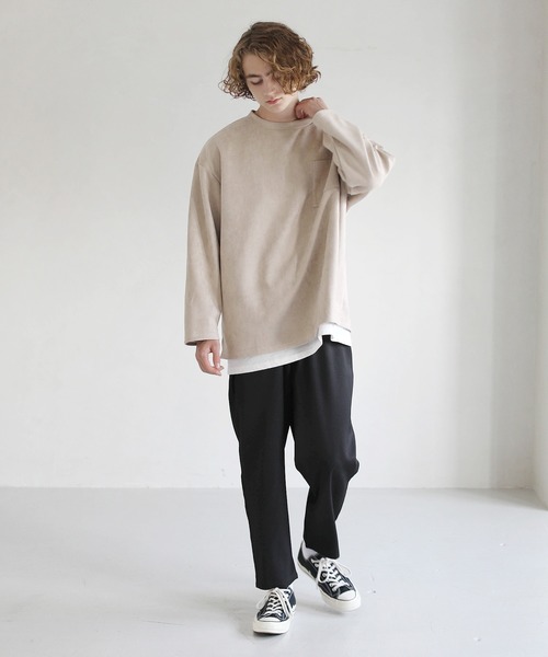 ETELIO（エテリオ）の「フェイクスウェード プルオーバー×長袖レイヤード カットソー（アンサンブル・メンズ・グレー/チャコール/ワイン/ベージュ・L/M/S）」の13枚目の写真