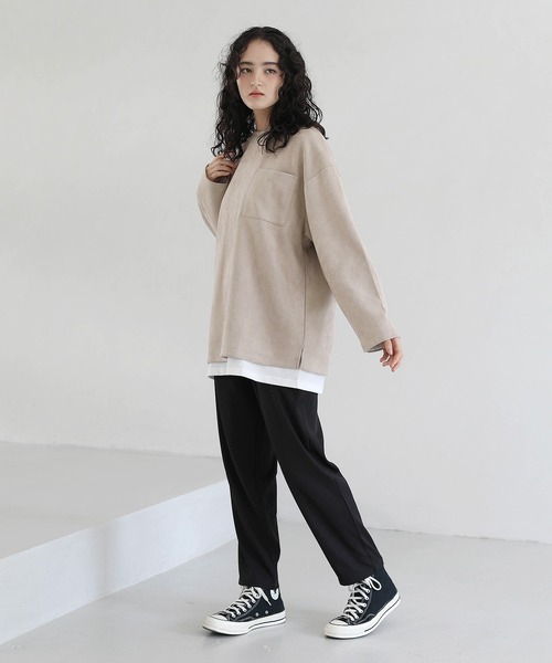 ETELIO（エテリオ）の「フェイクスウェード プルオーバー×長袖レイヤード カットソー（アンサンブル・メンズ・グレー/チャコール/ワイン/ベージュ・L/M/S）」の17枚目の写真