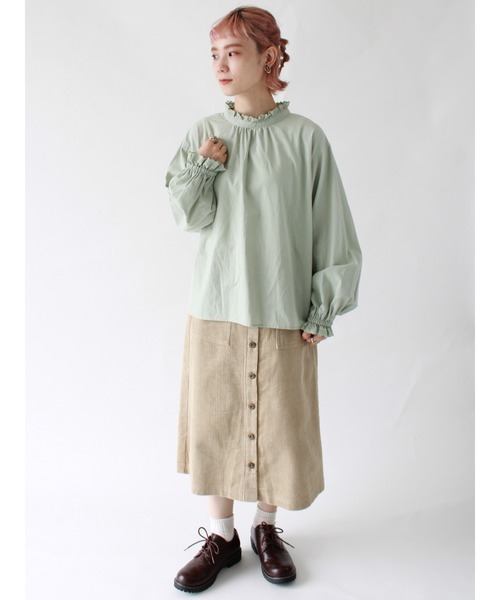 ehka sopo(エヘカソポ)の「【カタログ掲載アイテム】スタンドレース衿ブラウス(シャツ/ブラウス・レディース・グレー/オフホワイト/ミント/キナリ・フリ-)」の10枚目の写真