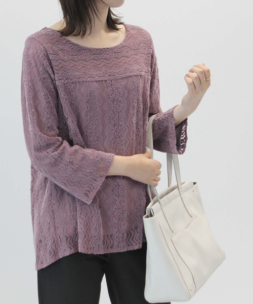 fleur by mint breeze(フルールバイミントブリーズ)の「起毛レース ヨーク切替 ブラウス(シャツ/ブラウス・レディース・ブラック/パープル・LL/3L/4L/5L/M/L)」の12枚目の写真