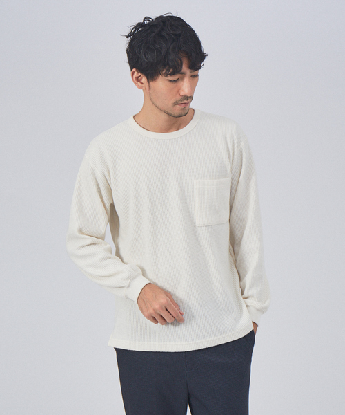 ABAHOUSE GRAY（アバハウスグレイ）の「起毛 ワッフル 長袖 Tシャツ（Tシャツ/カットソー・メンズ・ホワイト/ブラック/オレンジ/グレイッシュベージュ・46/48）」の3枚目の写真
