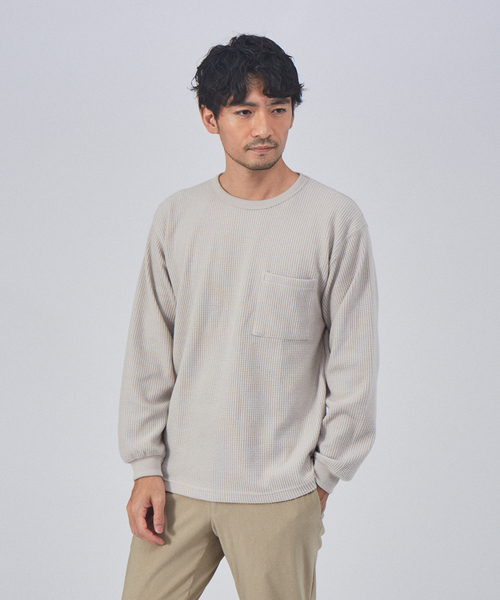 ABAHOUSE GRAY（アバハウスグレイ）の「起毛 ワッフル 長袖 Tシャツ（Tシャツ/カットソー・メンズ・ホワイト/ブラック/オレンジ/グレイッシュベージュ・46/48）」の2枚目の写真