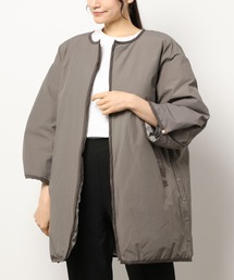 タイプライター×高密度タフタ リバーシブルノーカラーダウンジャケット