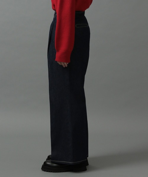 HARE　デニムワイドフレアパンツ　レッド HARE（ハレ）の「デニムワイドフレアパンツ(HARE)（デニムパンツ