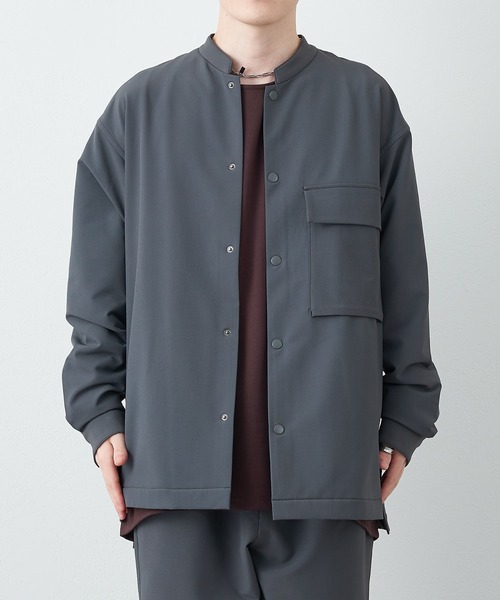 COMMUNe:マルチストレッチ裏起毛バンドカラーシャツ【セットアップ対応】