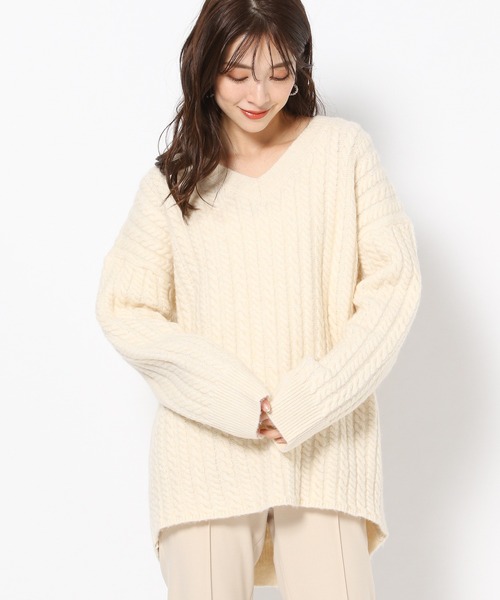 BARNYARDSTORM（バンヤードストーム）の「BARNYARDSTORM / ミドルゲージケーブルニット（ニット/セーター・レディース・ブラック/オフホワイト・FREE）」の11枚目の写真