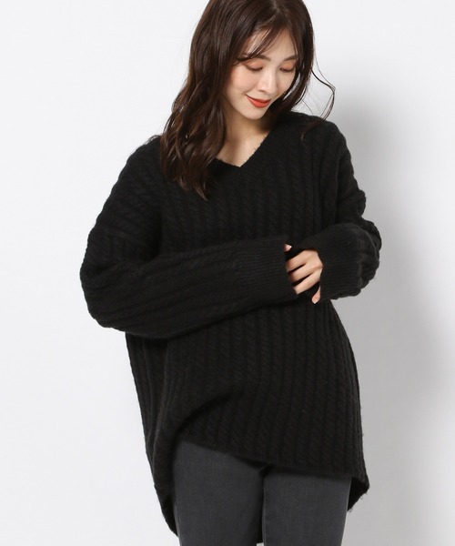 BARNYARDSTORM（バンヤードストーム）の「BARNYARDSTORM / ミドルゲージケーブルニット（ニット/セーター・レディース・ブラック/オフホワイト・FREE）」の3枚目の写真