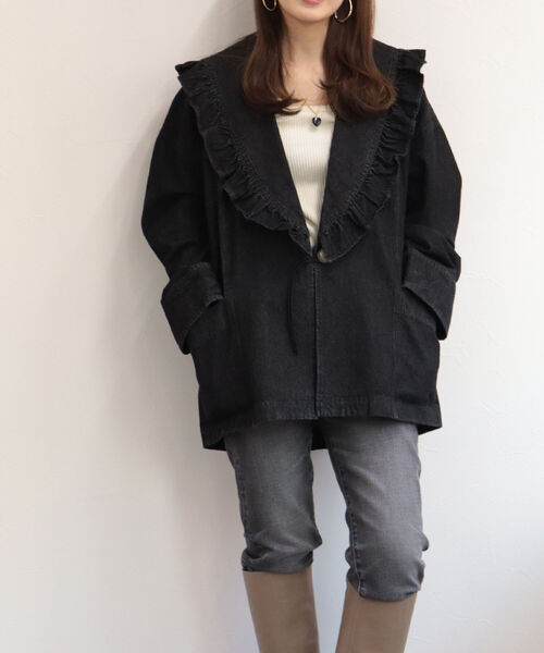 fredy emue(フレディエミュ)の「フリルショールカラージャケット(ブルゾン・レディース・ブラック・38)」の16枚目の写真