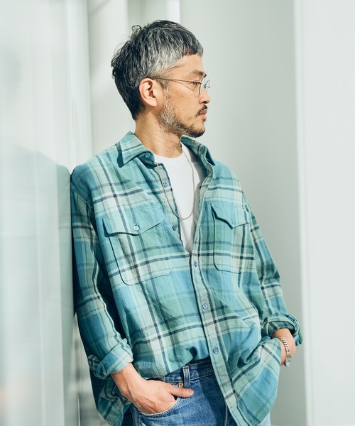 EDIFICE LA BOUCLE（エディフィスラブークル）の「【LA BOUCLE / ラブークル】オーバーマウンテンシャツ チェック（シャツ/ブラウス・メンズ・アイボリー/モスグリーン/スカイブルー・1/2）」の21枚目の写真