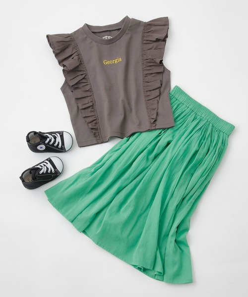 CIAOPANIC TYPY（チャオパニックティピー）の「【大人百花掲載】【KIDS】USAコットン刺繍フリルTee（Tシャツ/カットソー・キッズ・チャコールグレー/ホワイト/グレー系その他・SMALL/MEDIUM/LARGE/X-LARGE/XX-LARGE）」の14枚目の写真