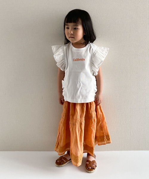 CIAOPANIC TYPY（チャオパニックティピー）の「【大人百花掲載】【KIDS】USAコットン刺繍フリルTee（Tシャツ/カットソー・キッズ・チャコールグレー/ホワイト/グレー系その他・SMALL/MEDIUM/LARGE/X-LARGE/XX-LARGE）」の17枚目の写真