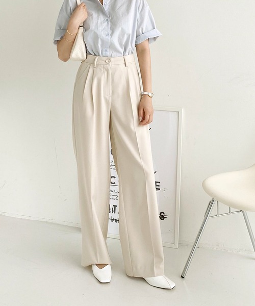 me+em select（ミームセレクト）の「センタープレスストレートパンツ（スラックス・レディース・スカイブルー/ブラック/ブラウン/クリーム・SMALL/MEDIUM/LARGE/X-LARGE）」の6枚目の写真