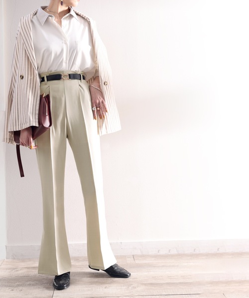 classicalelf(クラシカルエルフ)の「旬顔。ベルト付きサイドスリットセミフレアパンツ。(スラックス・レディース・ブラック/ベージュ/ブルー/アイボリー・SMALL/MEDIUM/LARGE/X-LARGE)」の8枚目の写真