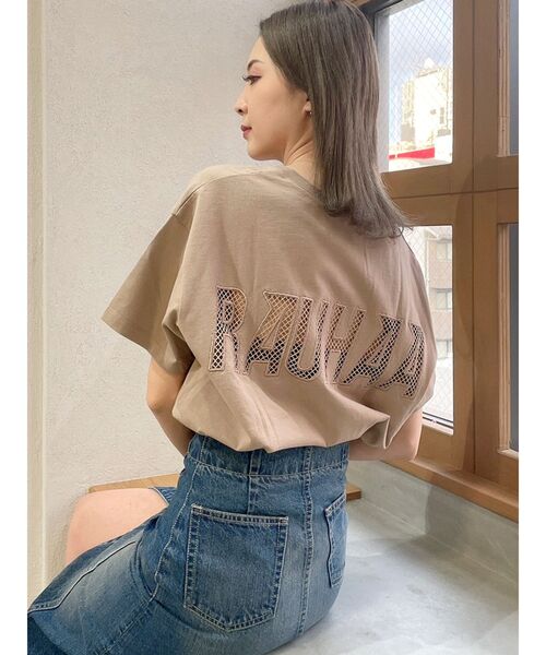 GYDA（ジェイダ）の「RAUHAAメッシュロゴVネックTシャツ（Tシャツ/カットソー・レディース・チャコールグレー/ベージュ/オフホワイト/ミント・FREE）」の19枚目の写真