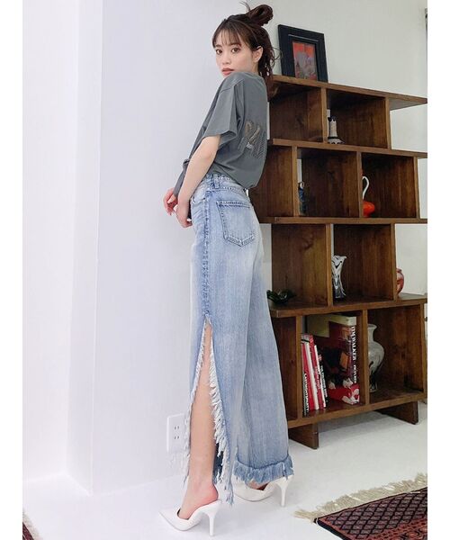 GYDA（ジェイダ）の「RAUHAAメッシュロゴVネックTシャツ（Tシャツ/カットソー・レディース・チャコールグレー/ベージュ/オフホワイト/ミント・FREE）」の20枚目の写真