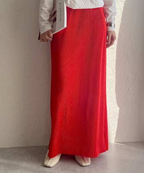 She's Closet（シーズクローゼット）の「【セルフカット対応】Iラインハイウエスト細プリーツロングスカート（スカート・レディース・ブラック/グレー/レッド/グリーン/グレイッシュベージュ/ピンク/パープル/オレンジ・FREE）」の7枚目の写真