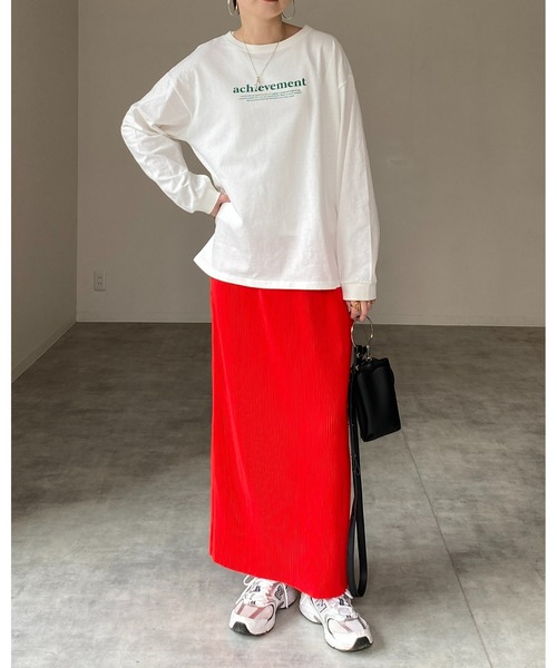 She's Closet（シーズクローゼット）の「【セルフカット対応】Iラインハイウエスト細プリーツロングスカート（スカート・レディース・ブラック/グレー/レッド/グリーン/グレイッシュベージュ/ピンク/パープル/オレンジ・FREE）」の14枚目の写真