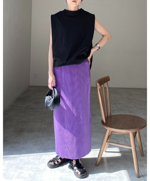 She's Closet（シーズクローゼット）の「【セルフカット対応】Iラインハイウエスト細プリーツロングスカート（スカート・レディース・ブラック/グレー/レッド/グリーン/グレイッシュベージュ/ピンク/パープル/オレンジ・FREE）」の15枚目の写真