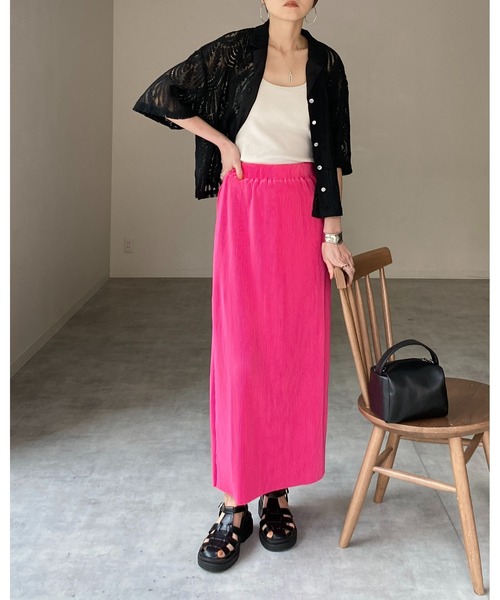 She's Closet（シーズクローゼット）の「【セルフカット対応】Iラインハイウエスト細プリーツロングスカート（スカート・レディース・ブラック/グレー/レッド/グリーン/グレイッシュベージュ/ピンク/パープル/オレンジ・FREE）」の16枚目の写真